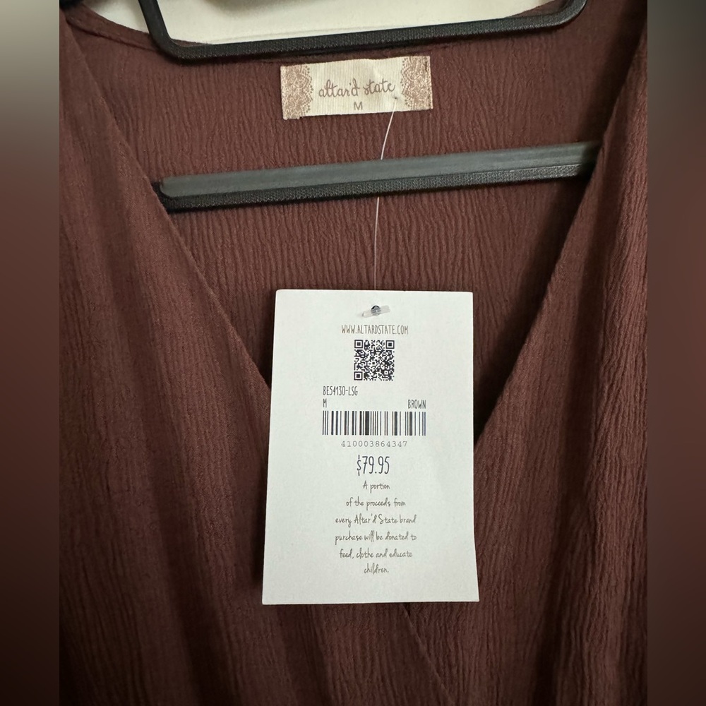 NWT Altar’d State V-neck Brown long sleeve dress - Picture 2 of 5